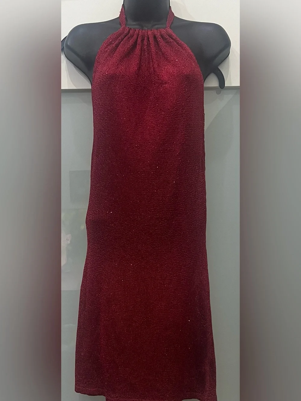 BRAND NEW OUTCAST Women’s Knit Halter Backless Burgundy Dress Size L